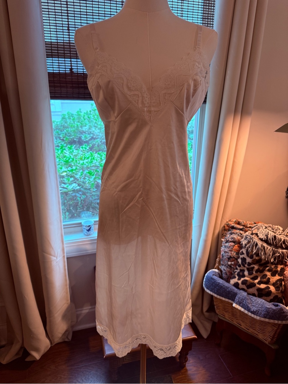 Vintage Cream Lace-Trim Chemise Slip